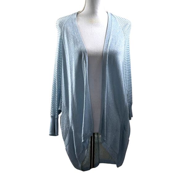Chico's Travelers blue shimmery cardigan, summer layering, elegant, vacation - Picture 1 of 5